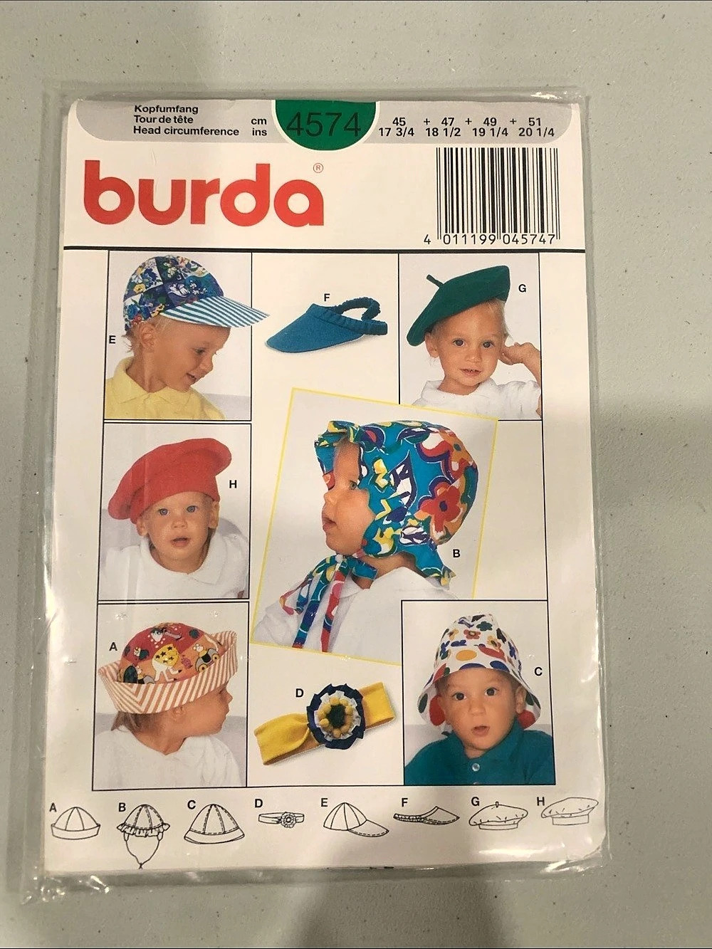 Burda 4574 toddler  Hats and headband Sewing Pattern